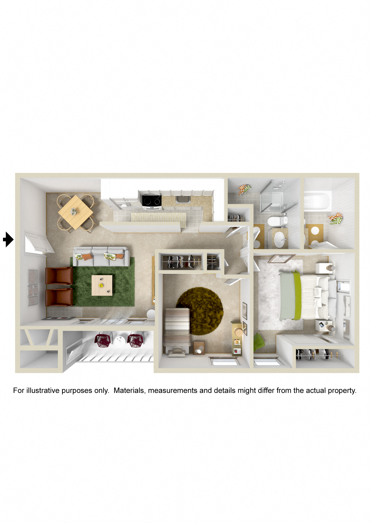 Floor plan for 2 beds, 2 baths, 900 sqft